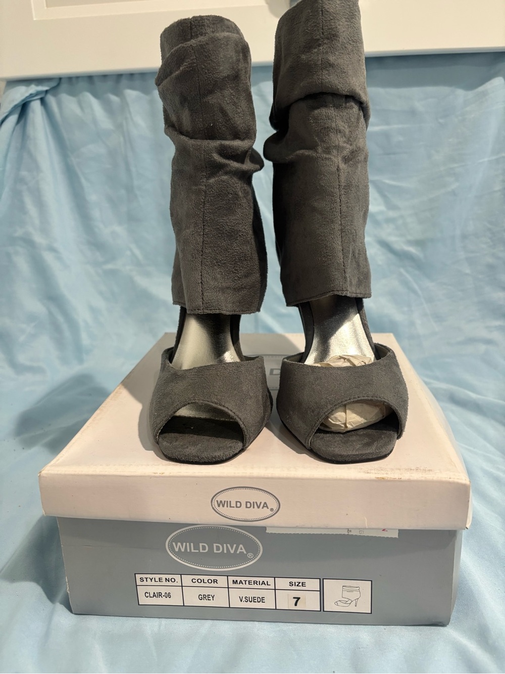 Wild Diva Charcoal Gray Open-Toe Slouch Heeled Booties